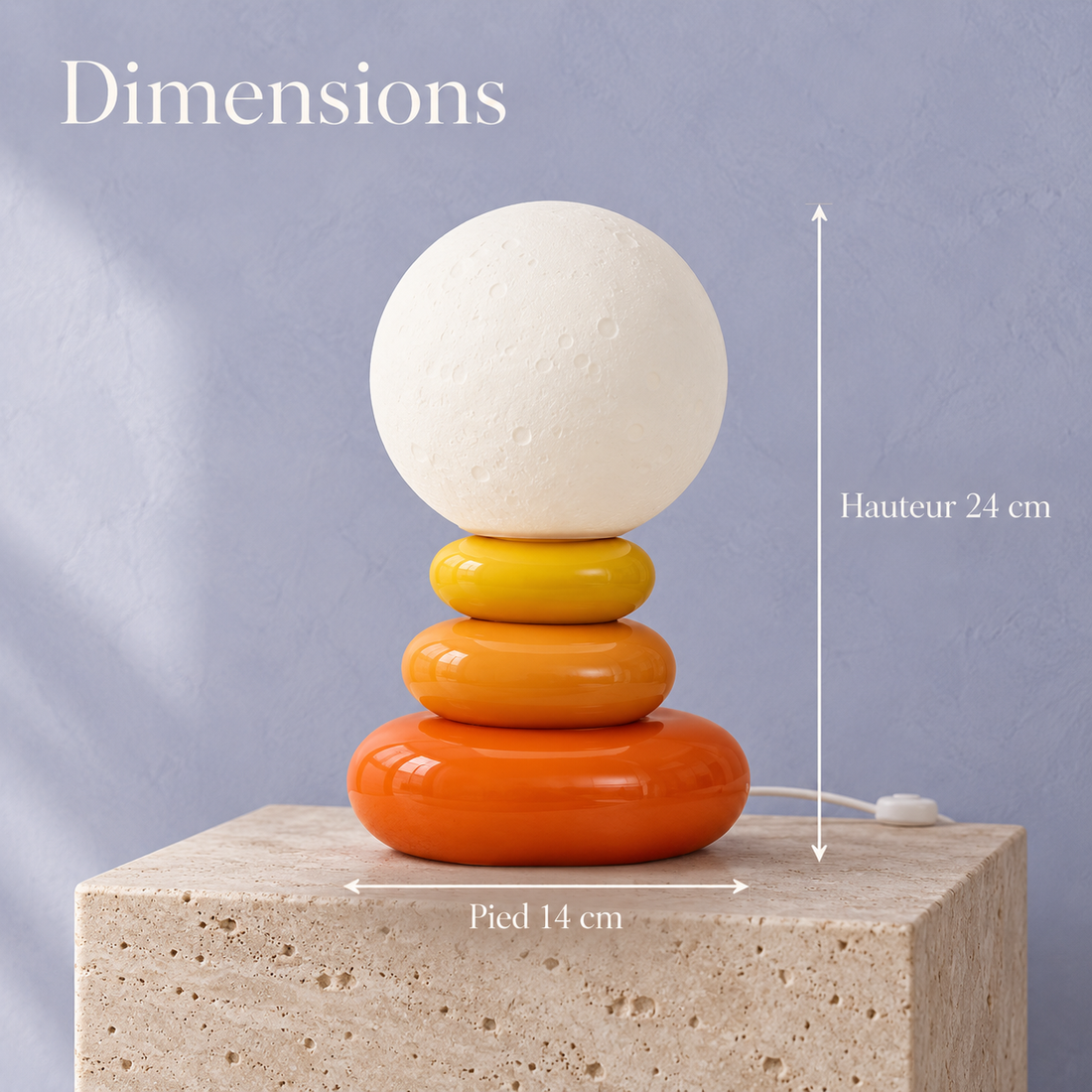 Lampe à poser galets empilés en céramique, globe effet lune #orange