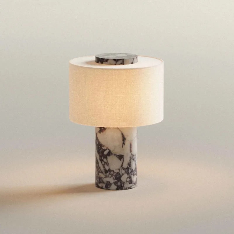 Lampe de chevet sans fil en marbre veiné et lin, rechargeable