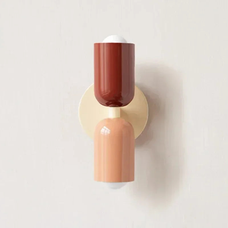Applique murale double cylindre bordeaux et rose, lumière haut et bas