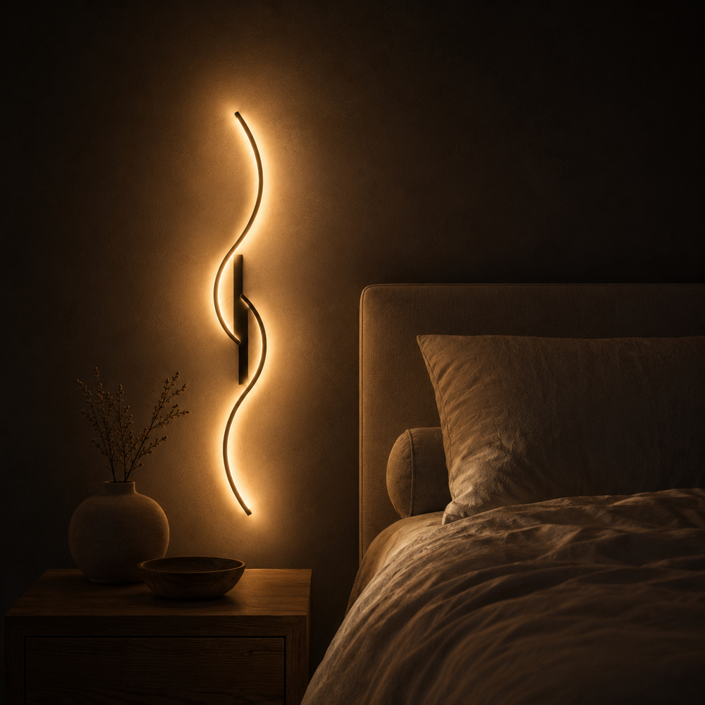 Applique LED ondulée la nuit, seule source de lumière de la chambre #60-cm #noir