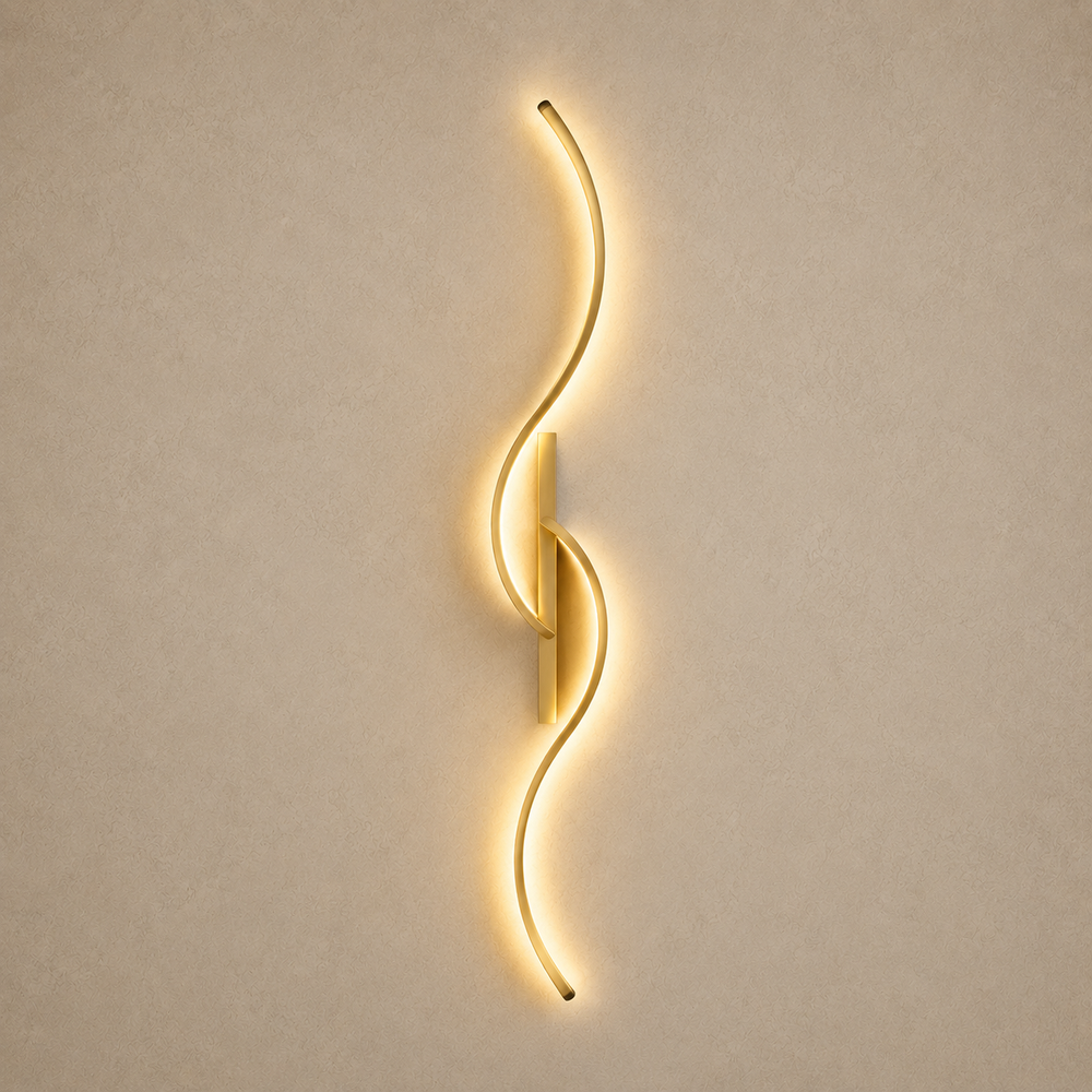 Applique LED ondulée dorée allumée, ligne lumineuse continue #60-cm #or