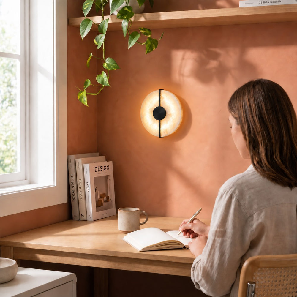 Applique murale chambre en marbre, pierre naturelle, blanc albâtre - alba noir bureau terracotta noir