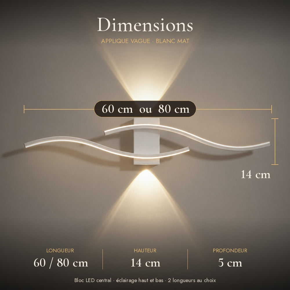 Applique murale salon LED, design moderne et simple - applique vague blanche dimensions 60 ou 80 cm #blanc