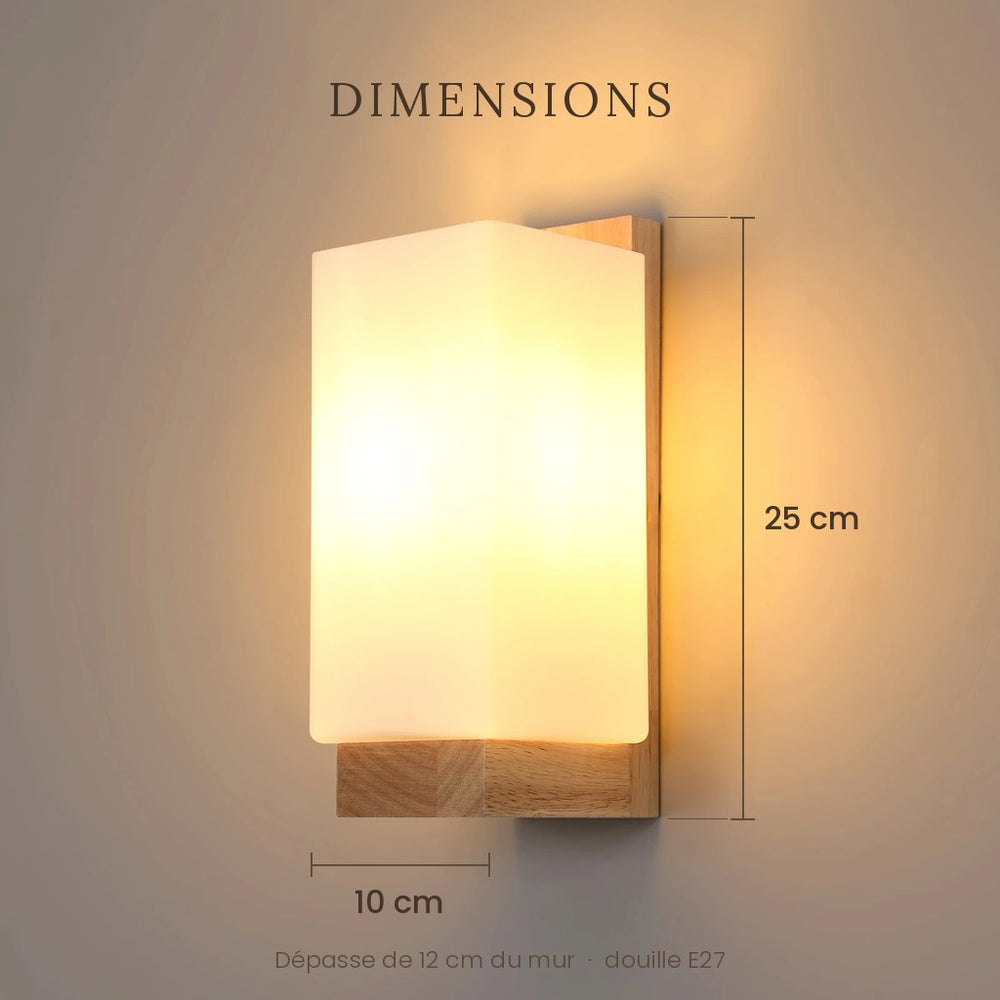 Applique murale salon en bois, moderne, douille E27 - bois carre 05 dimensions 25 x 10 cm #carre