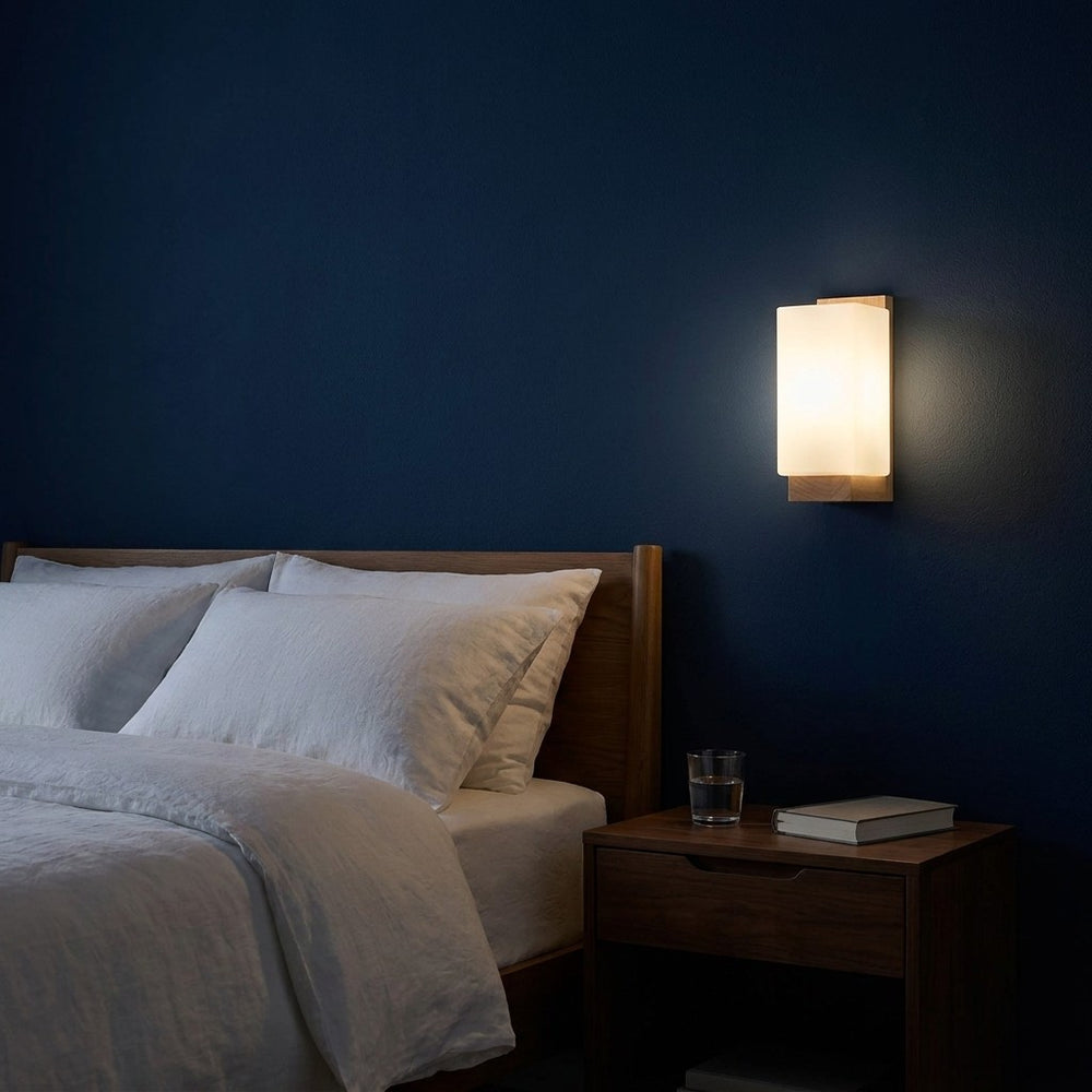 Applique murale salon en bois, moderne, douille E27 - bois carre 07 chambre sombre la nuit #carre