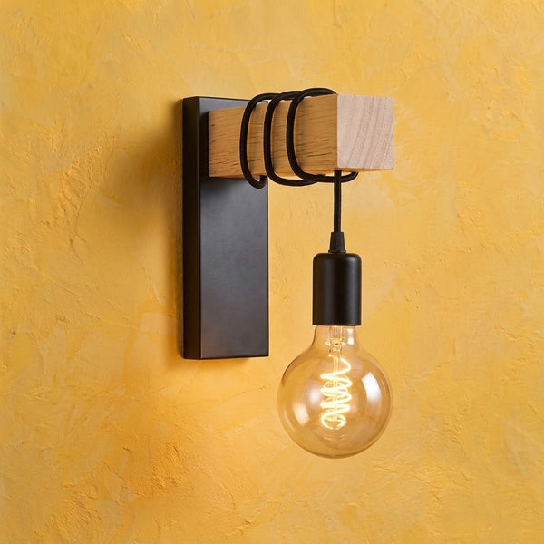 Vintage retro wooden wall light for living room, E27 fitting