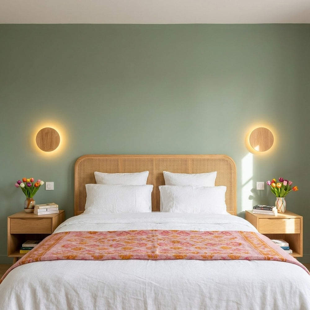Applique murale chambre en bois, ronde, style nordique - bois rond 06 chambre vert sauge #rond