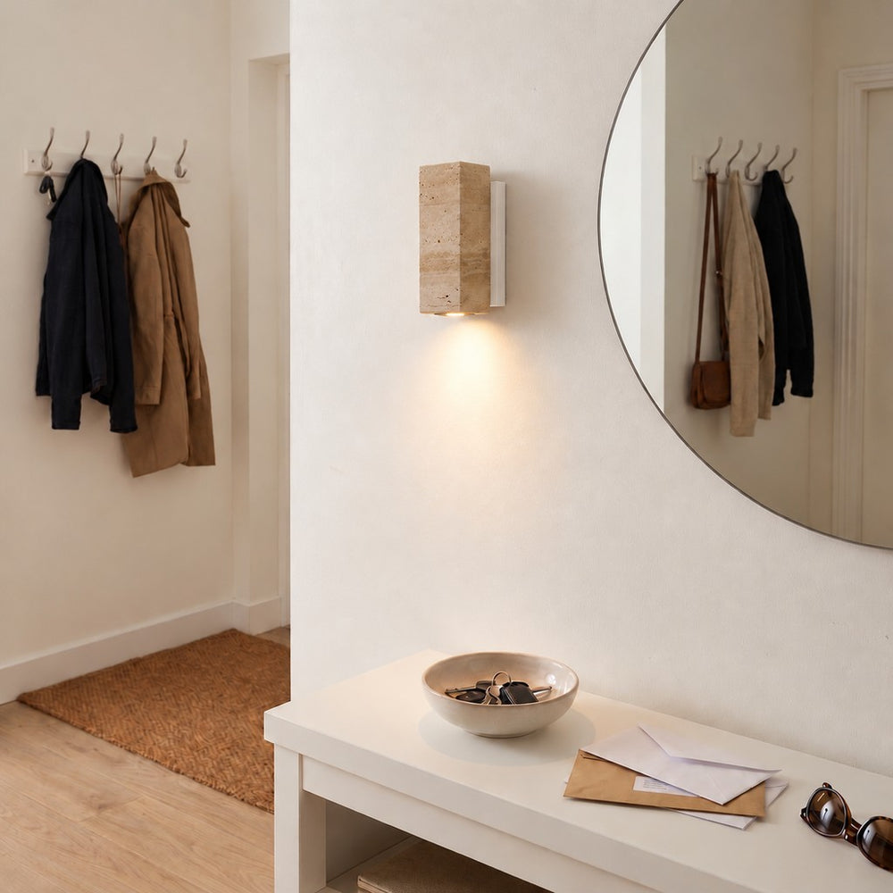 Applique murale japonaise en travertin jaune, salon - jap blanc entree miroir #carre-socle-blanc