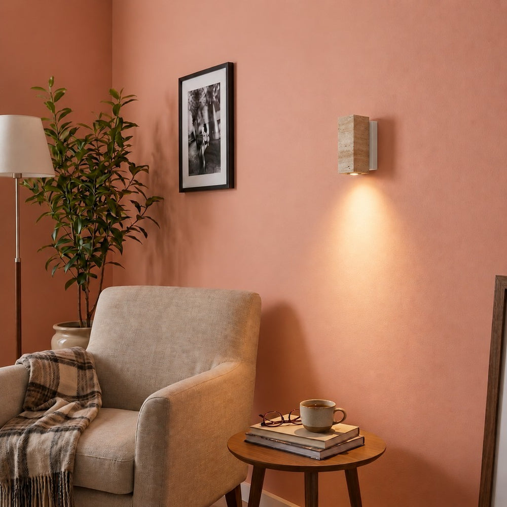 Applique murale japonaise en travertin jaune, salon - jap blanc salon mur corail #carre-socle-blanc