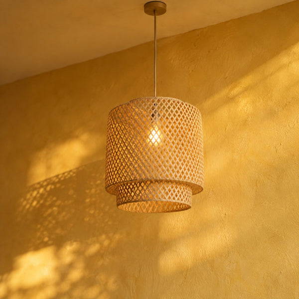 Hand-woven rattan and bamboo ceiling light, living room, Ø 30 cm