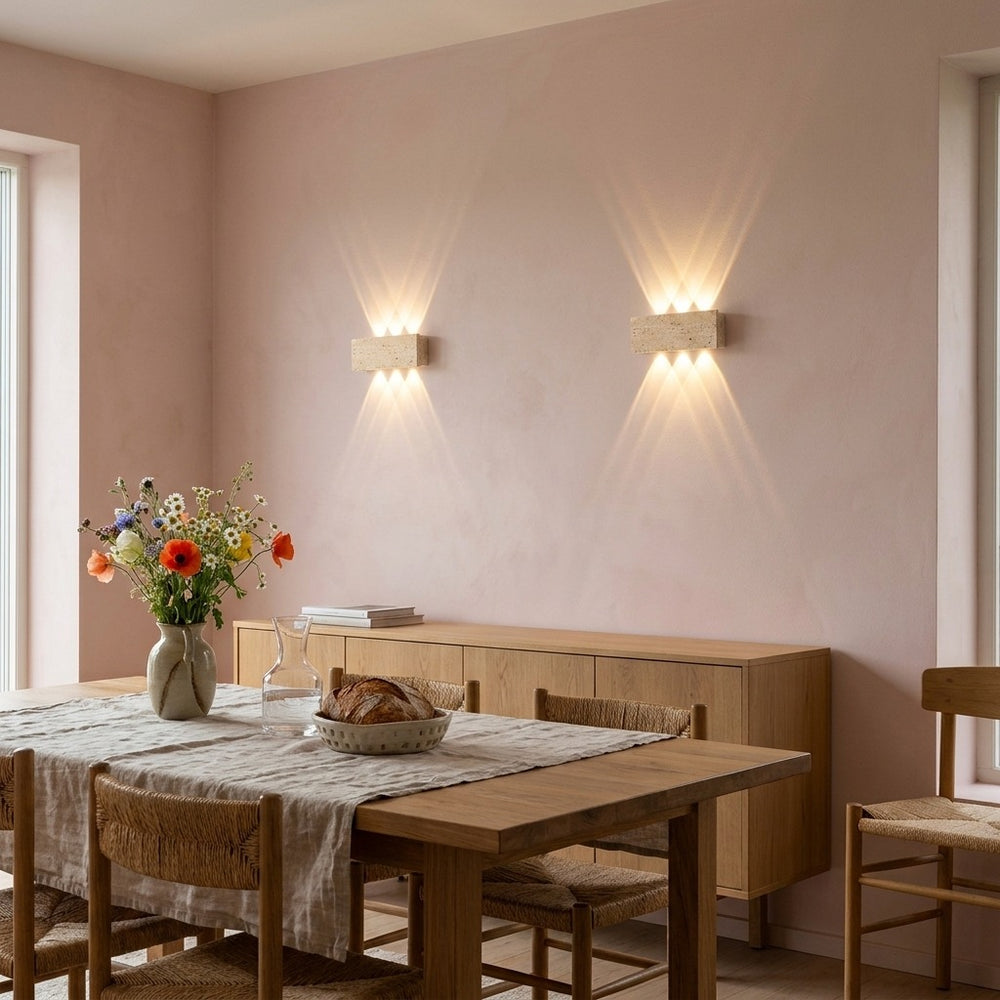 Applique murale salon en travertin, pierre naturelle, wabi sabi - sabi salle a manger rose
