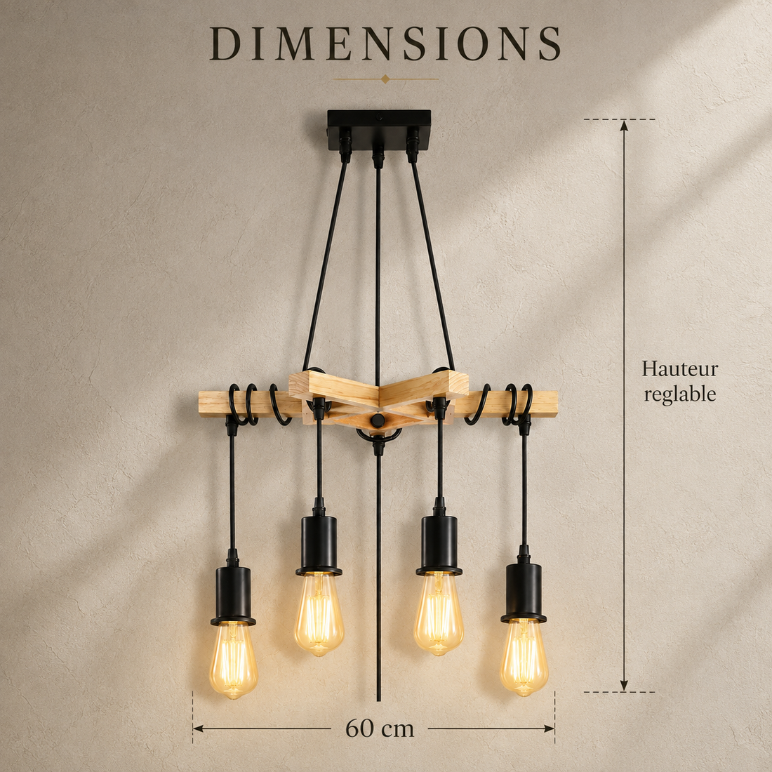 Dimensions : envergure 60 cm, hauteur réglable
