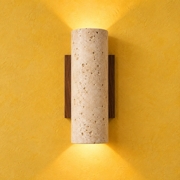 Travertine and wood wall light for bedroom, vintage style