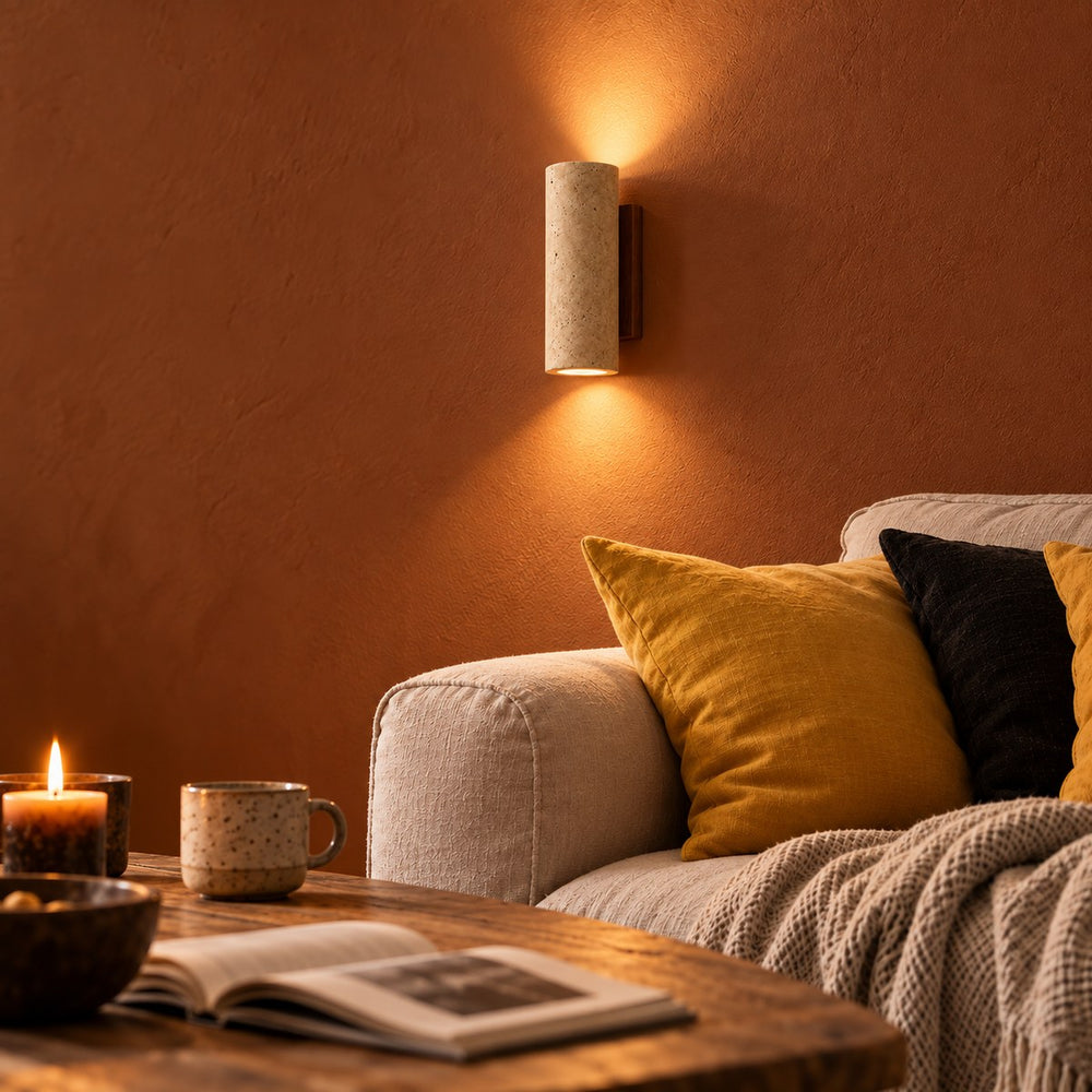 Applique murale chambre travertin et bois, style vintage - tessa 11 salon terracotta