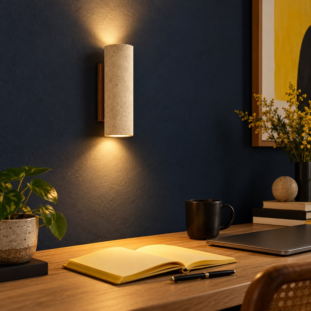 Applique murale chambre travertin et bois, style vintage - tessa 14 bureau bleu nuit
