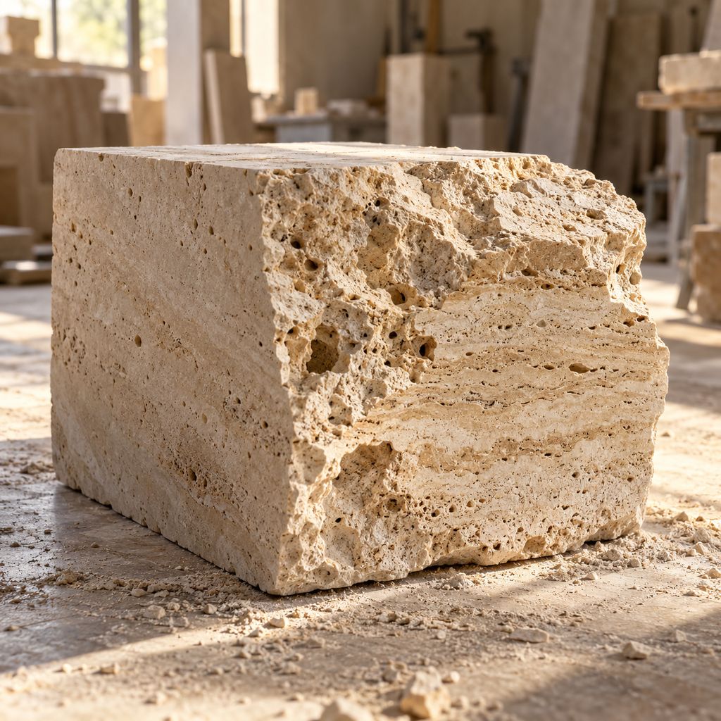 Raw travertine block