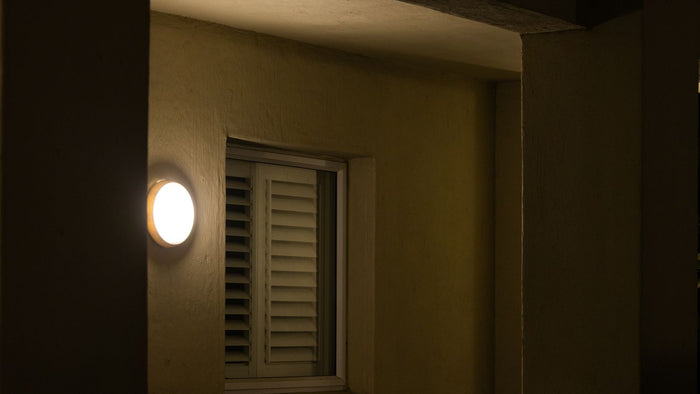 Wall light above a door: front door, garage, interior