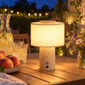 Lampe de chevet sans fil en travertin et lin