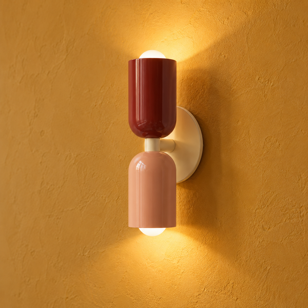 Burgundy and pink double cylinder wall light, up and down light