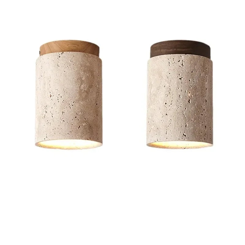 Plafonnier spot en travertin et bois clair, version courte et longue #bois-clair