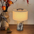 Lampe de chevet sans fil en marbre veiné et lin, rechargeable