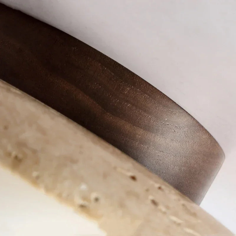 Plafonnier spot en travertin et bois, couloir et entrée, Ø 12 cm #noyer