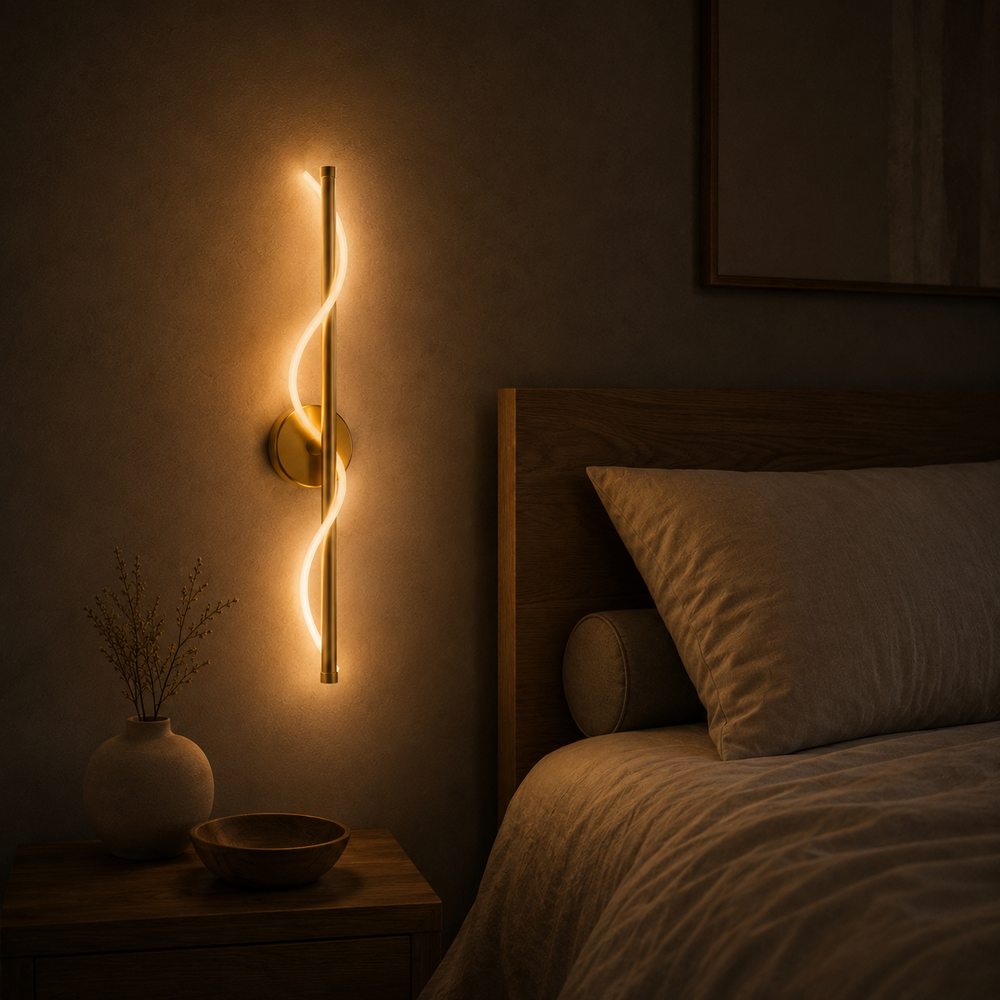 Applique LED ondulée dorée la nuit, seule source de lumière de la chambre #100-cm #or