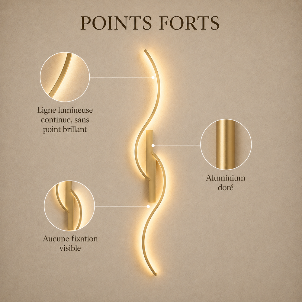 Points forts : ligne lumineuse continue, aluminium doré, aucune fixation visible #60-cm #or