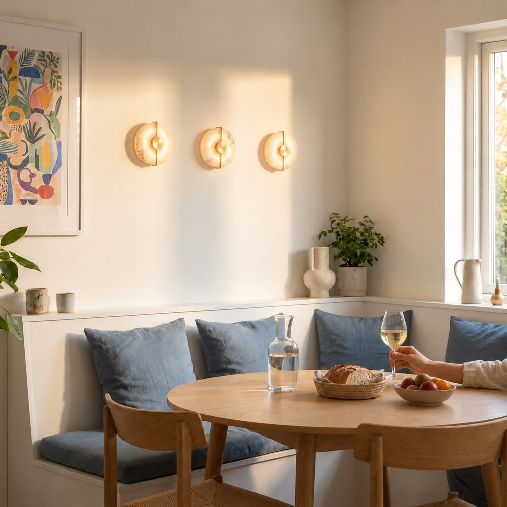 Applique murale chambre en marbre, pierre naturelle, blanc albâtre - alba coin repas lumineux #or