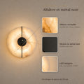 Applique murale chambre en marbre, pierre naturelle, blanc albâtre - alba matiere albatre metal noir #noir