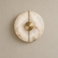 Applique murale chambre en marbre, pierre naturelle, blanc albâtre - applique albatre doree eteinte vue de face #or