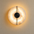 Applique murale chambre en marbre, pierre naturelle, blanc albâtre - applique albatre noire allumee vue de face #noir