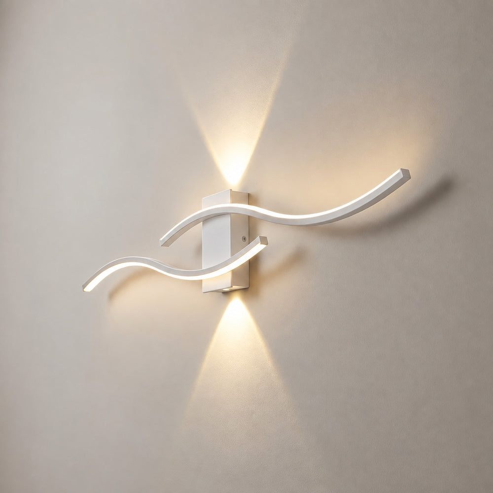Applique murale salon LED, design moderne et simple - applique vague blanche vue de cote #blanc