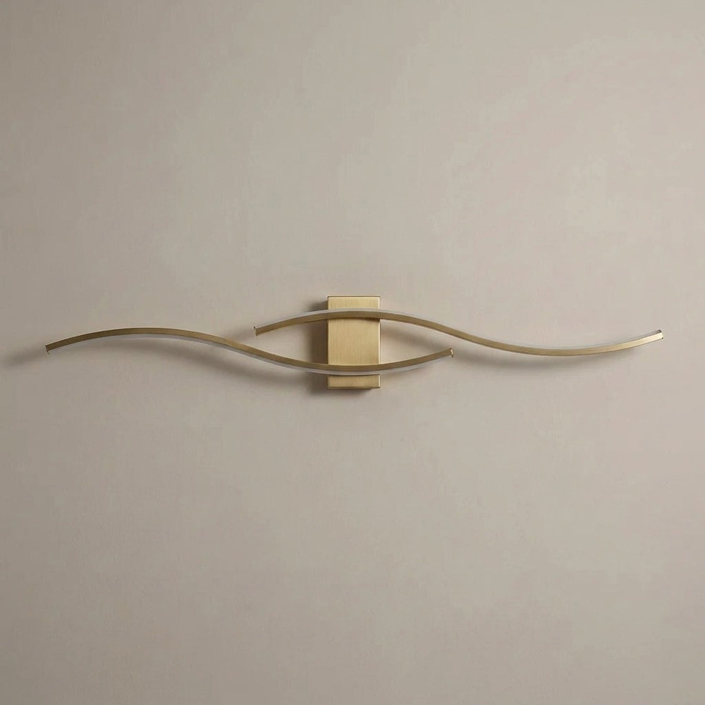 Applique murale salon LED, design moderne et simple - applique vague doree eteinte vue de face #or