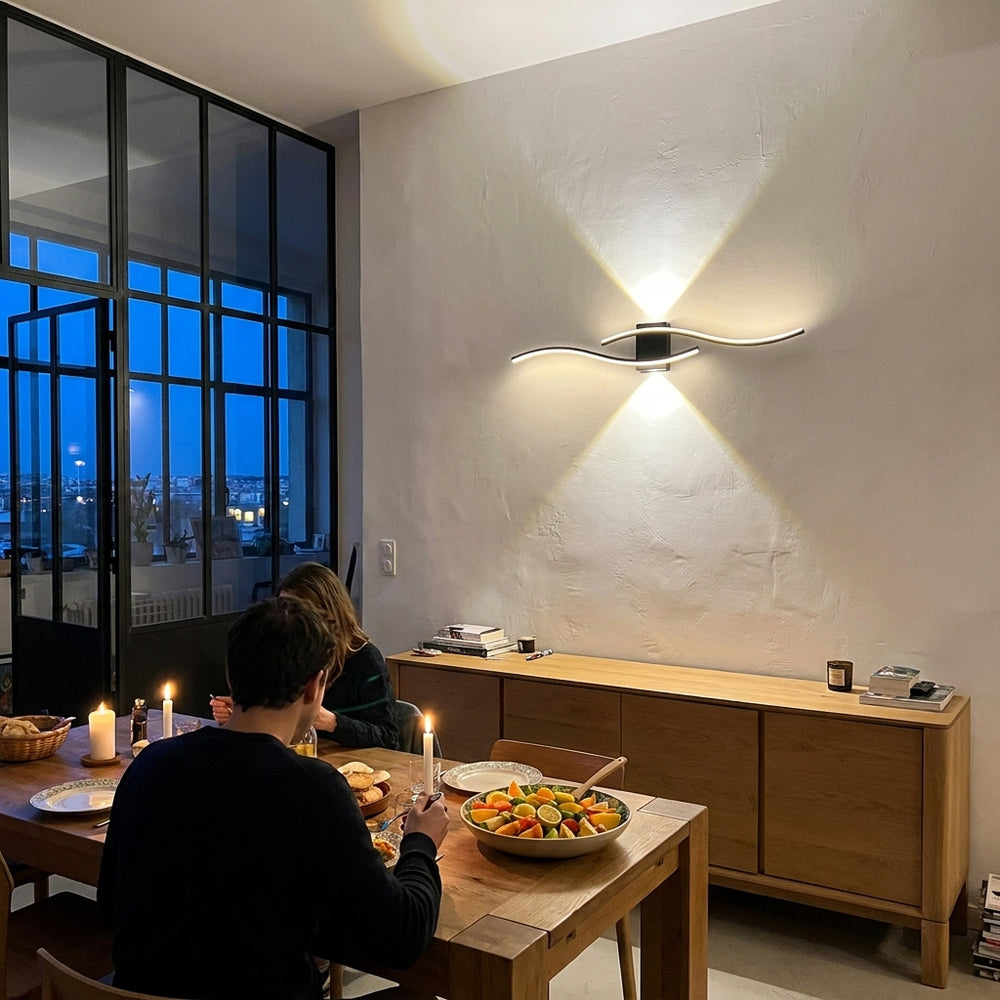 Applique murale salon LED, design moderne et simple - applique vague noire salle a manger #noir