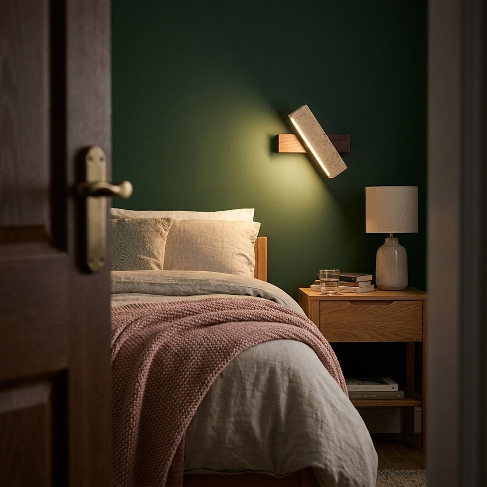 Applique murale salon en pierre naturelle, lumière d'ambiance - ba apres chambre foret #noyer #bois-clair