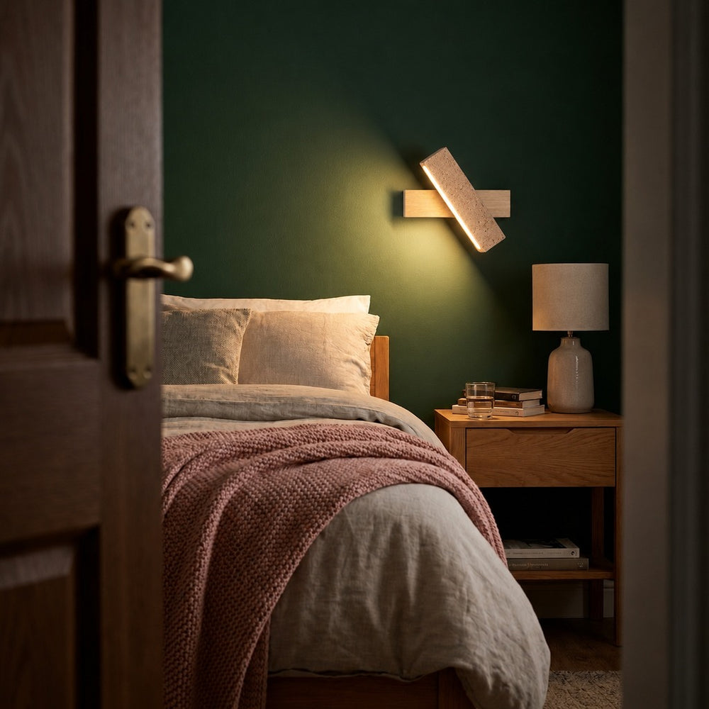 Applique murale salon en pierre naturelle, lumière d'ambiance - bc2 chambre vert foret porte #bois-clair