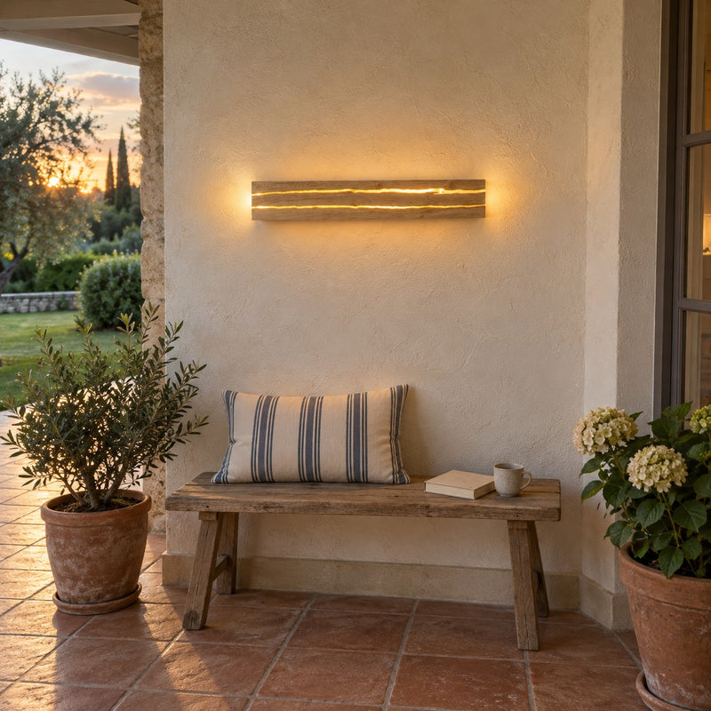 Applique murale salon en bois LED, style nordique - bois craquele vic 02c terrasse couverte le soir