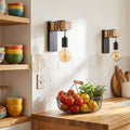 Applique murale salon en bois, vintage rétro, douille E27 - bois retro 03 cuisine ensoleillee