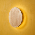 Applique murale chambre en bois, ronde, style nordique - bois rond 01 mur jaune enduit #rond