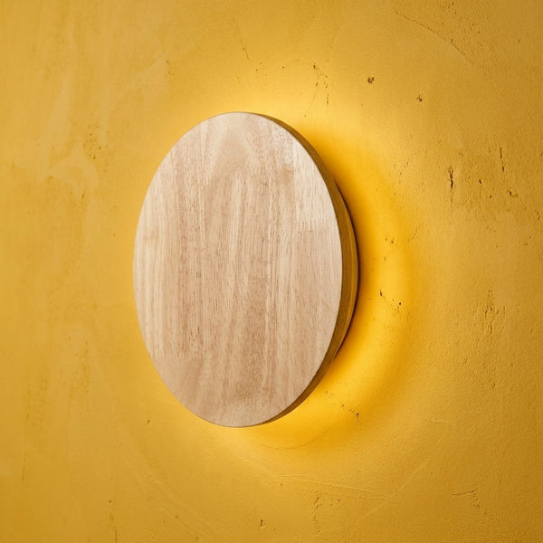 Round wooden wall light for bedroom, Nordic style