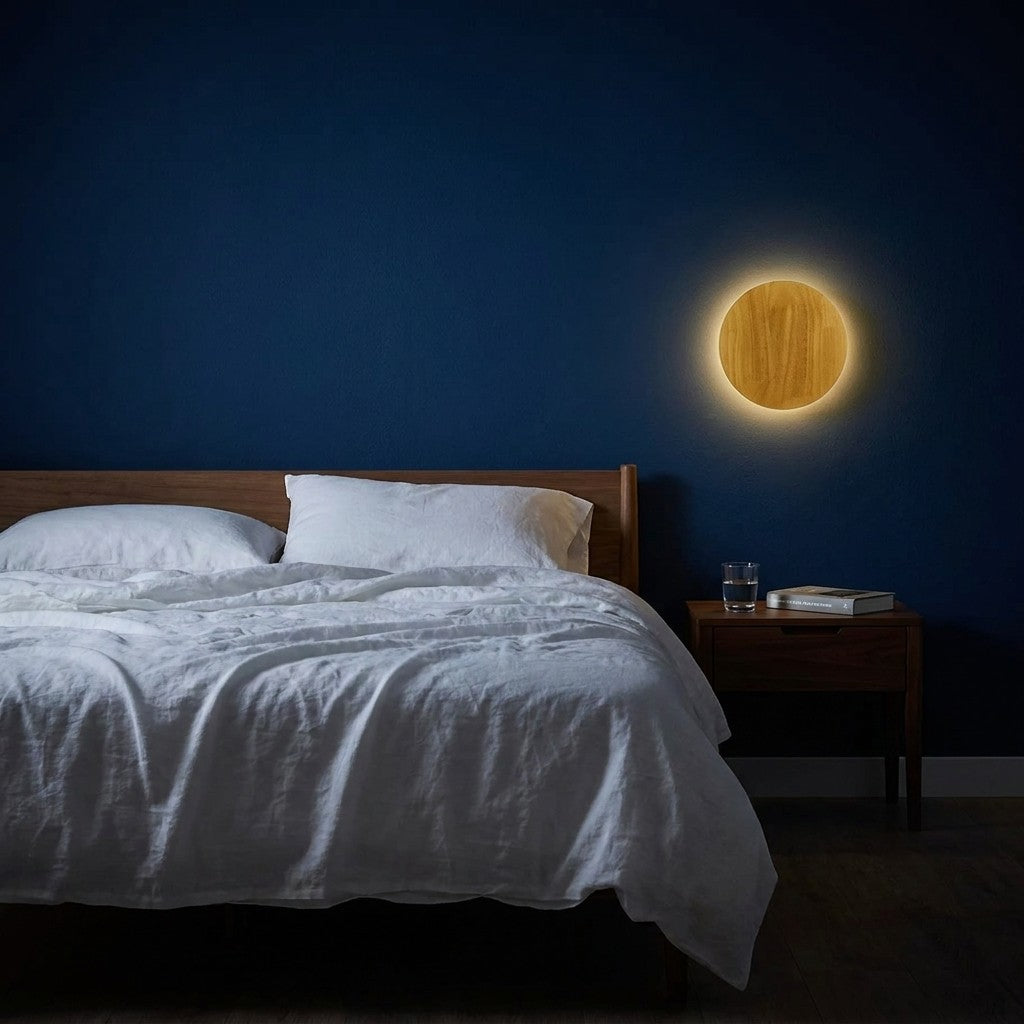Applique murale chambre en bois, ronde, style nordique - bois rond 07 chambre bleu nuit #rond