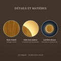 Applique murale chambre en bois, ronde, style nordique - bois rond 09 zooms bois et halo #rond
