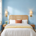 Applique murale chambre abat-jour tissu doré, style campagne - campagne chambre bleu ciel lot de 2