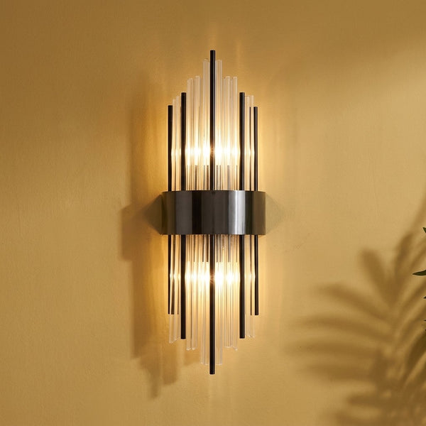 2-light steel and crystal wall light for living room, designer