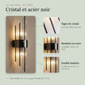 Matière de l'applique : tiges de cristal, bandeau en acier noir, double lumière #noir-petit-modele