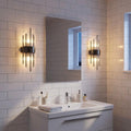 Deux appliques cristal noires de chaque côté du miroir de salle de bain #noir-petit-modele