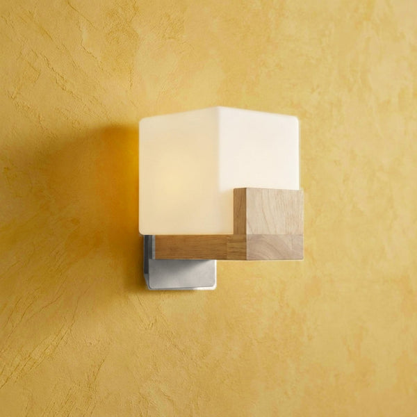 Square wooden wall light for living room, 3-colour-temperature LED, G9