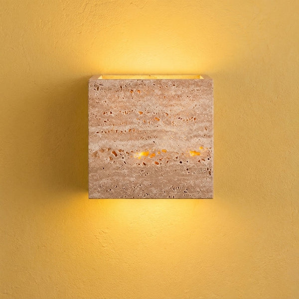 Travertine headboard wall light for bedroom, warm light