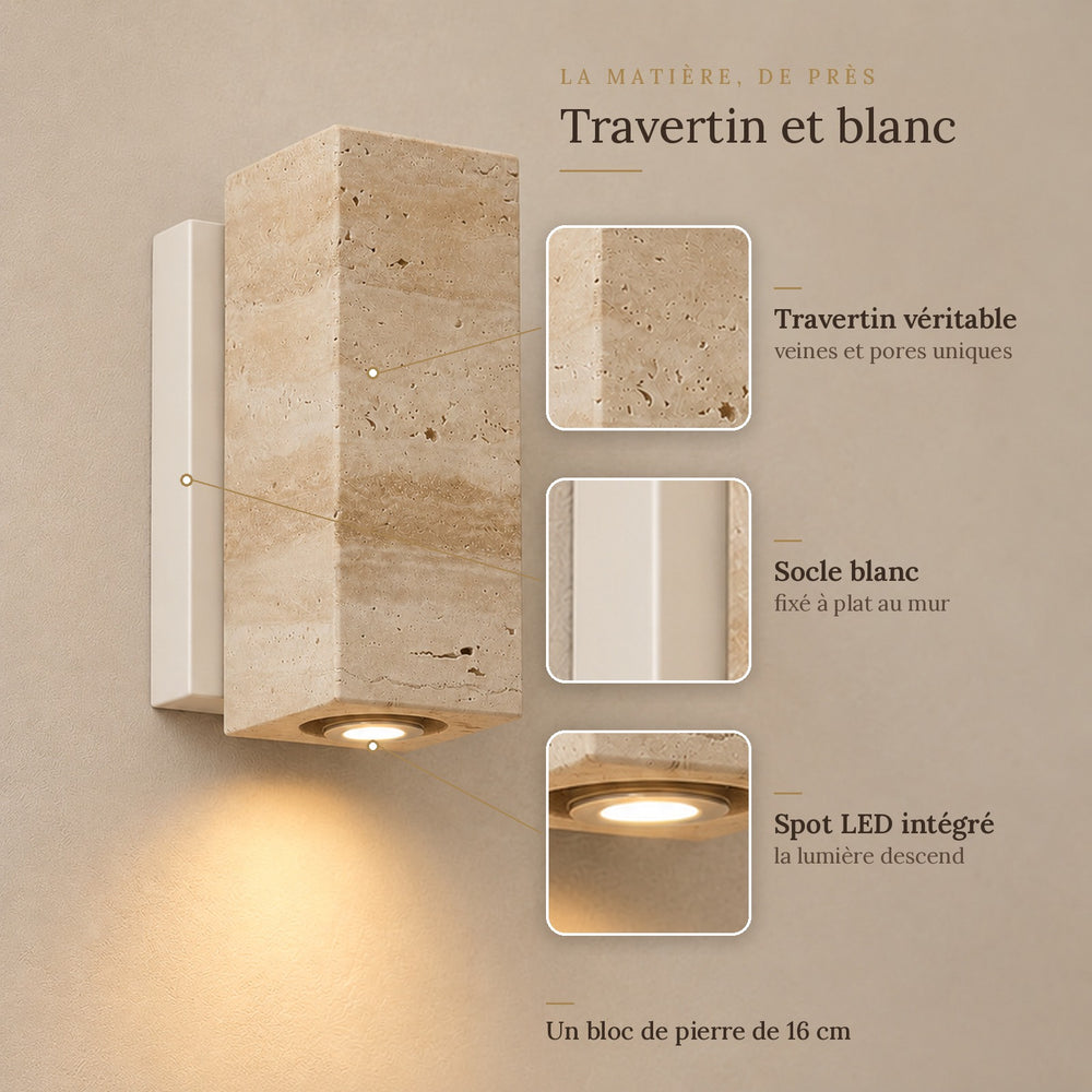 Applique murale japonaise en travertin jaune, salon - jap blanc matiere pierre #carre-socle-blanc